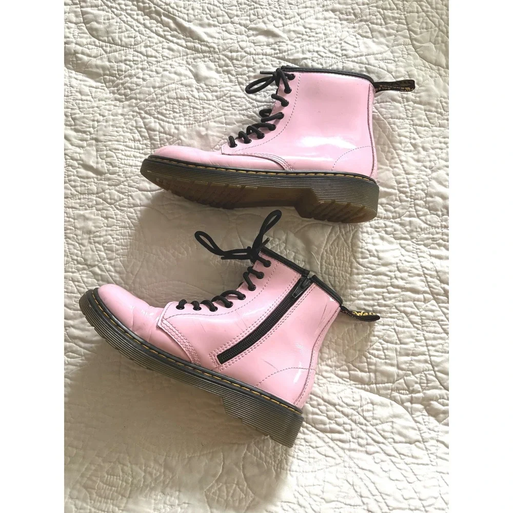 Dr. Martens 1460 Pale Pink Patent Leather Lace Up Side Zip Boots US 3 Youth